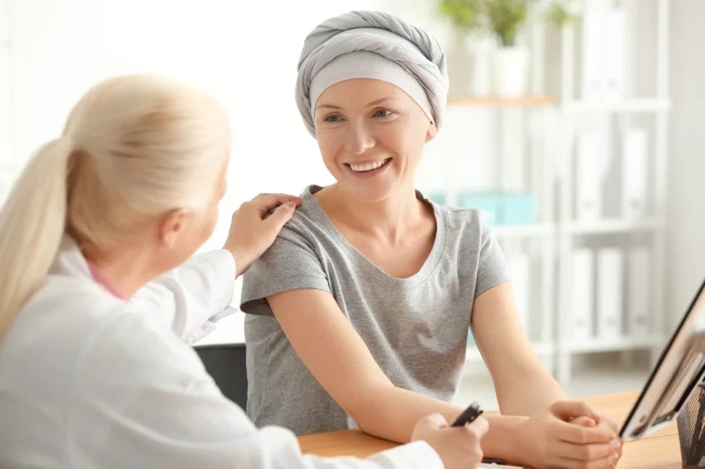 Female doctor and patient in clinic, closeup.